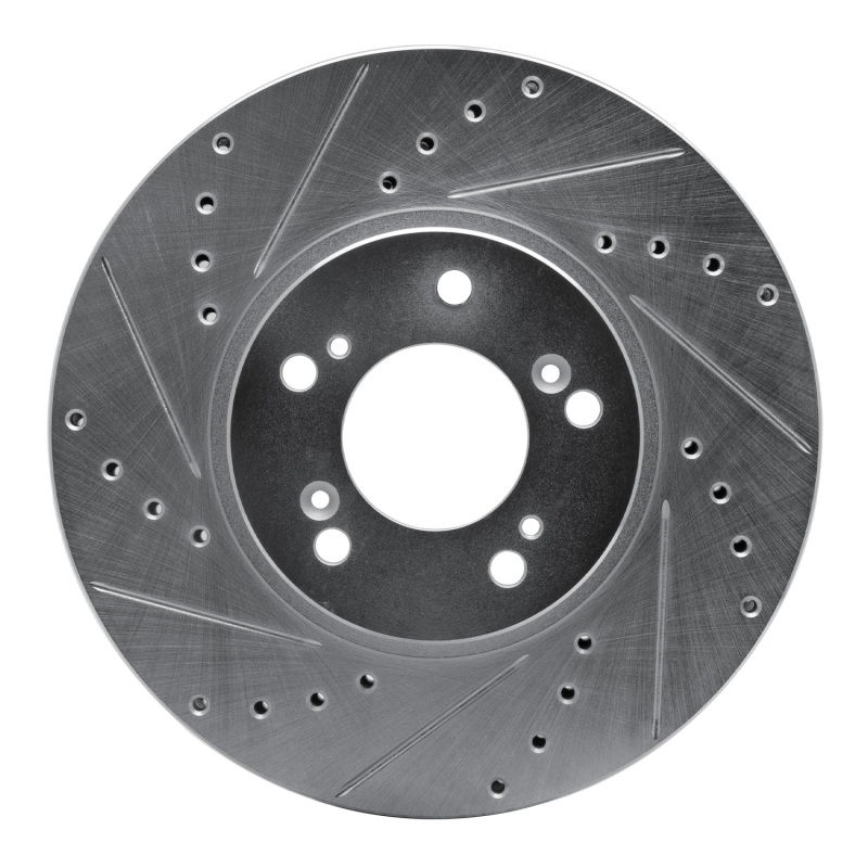 Picture of RNC Brake Rotor - Drill & Slot - R1 99-04 Acura RL Front Left Drilled & Slotted Silver Brake Rotor rnc631-58015L