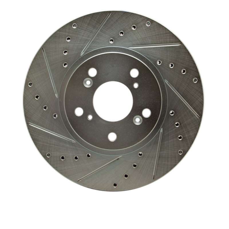 Picture of RNC Brake Rotor - Drill & Slot - R1 04-08 Acura TL Front Left Drilled & Slotted Silver Brake Rotor rnc631-58020L