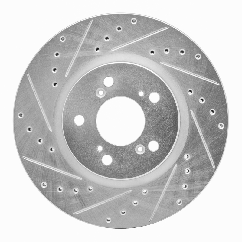 Picture of RNC Brake Rotor - Drill & Slot - R1 05-12 Acura RL Front Left Drilled & Slotted Silver Brake Rotor rnc631-58021L