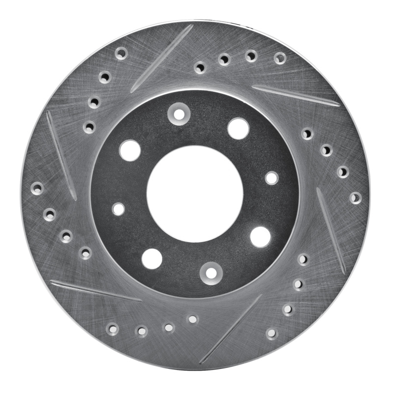 Picture of RNC Brake Rotor - Drill & Slot - R1 84-06 Honda CRX Front Left Drilled & Slotted Silver Brake Rotor rnc631-59005L