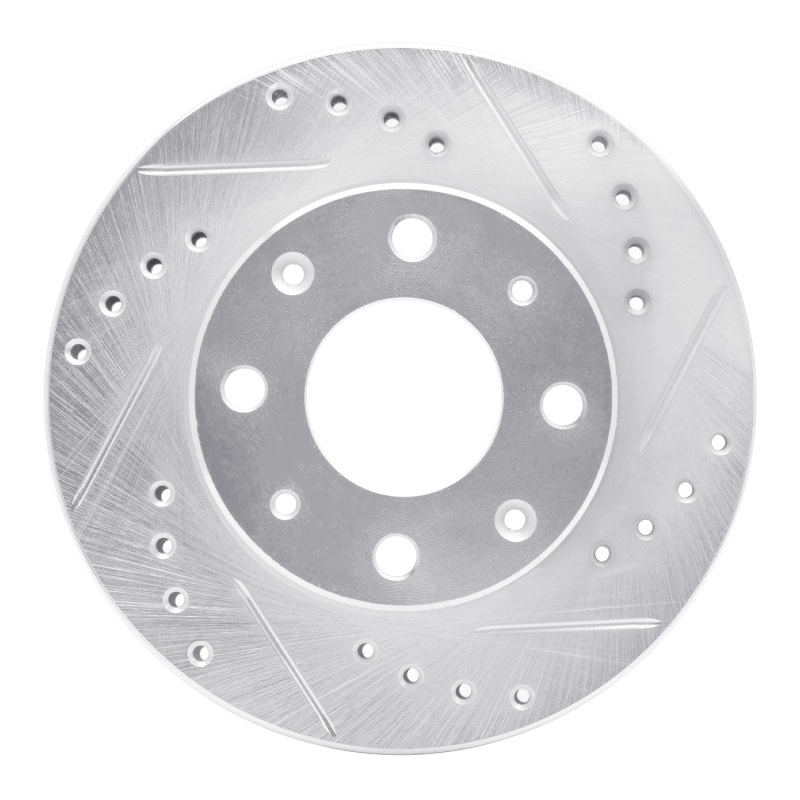 Picture of RNC Brake Rotor - Drill & Slot - R1 84-06 Honda Insight Front Right Drilled & Slotted Silver Brake Rotor rnc631-59005R