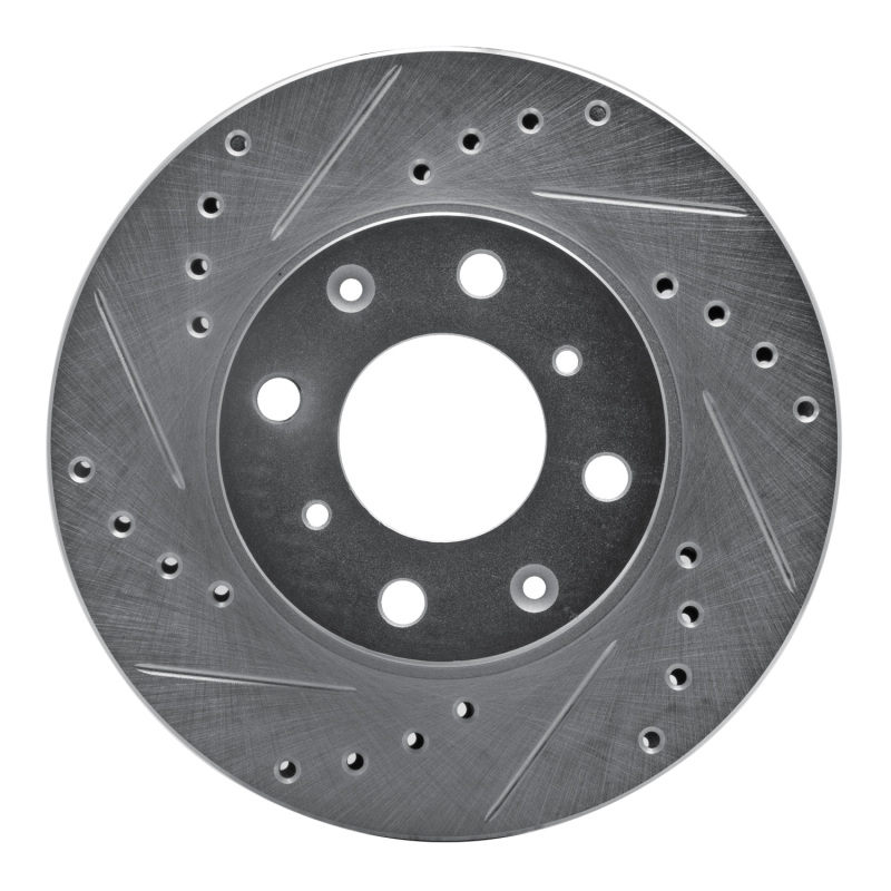 Picture of RNC Brake Rotor - Drill & Slot - R1 86-91 Acura Integra Front Left Drilled & Slotted Silver Brake Rotor rnc631-59012L