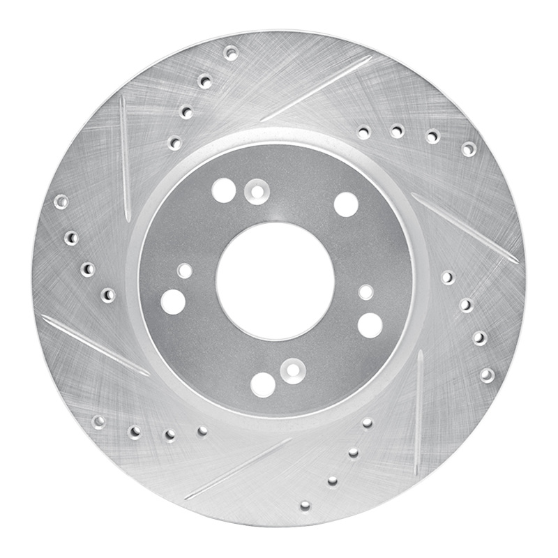 Picture of RNC Brake Rotor - Drill & Slot - R1 03-17 Acura ILX Front Left Drilled & Slotted Silver Brake Rotor rnc631-59034L