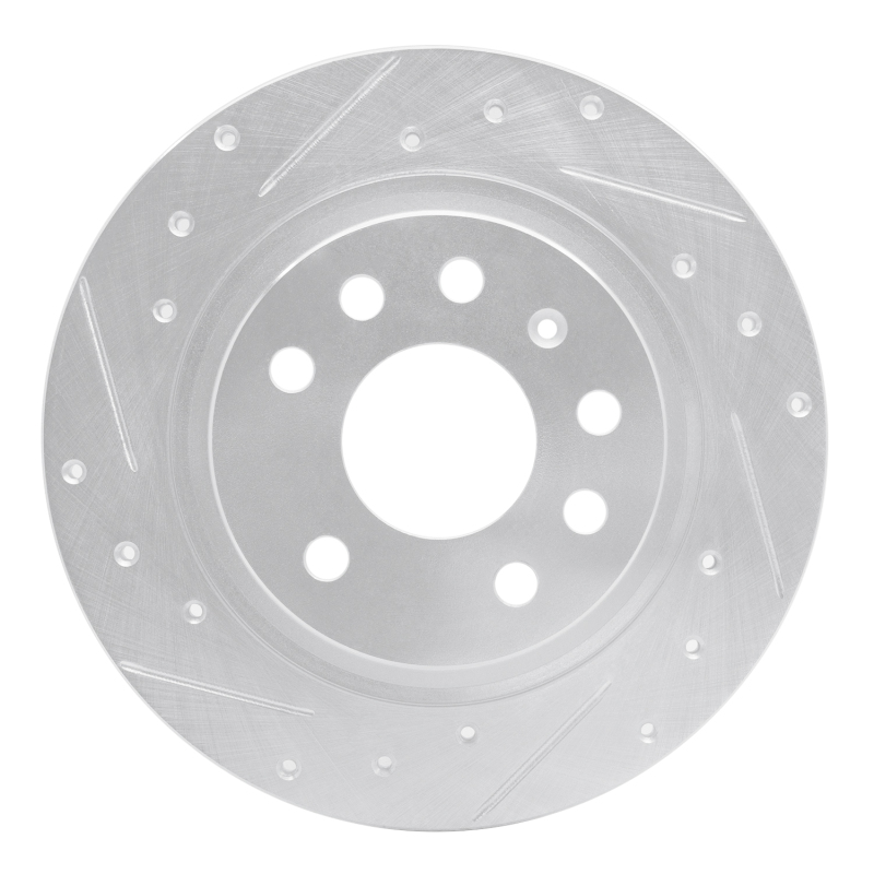 Picture of RNC Brake Rotor - Drill & Slot - R1 03-11 Cadillac BLS (Mexico) Rear Left Drilled & Slotted Silver Brake Rotor rnc631-65017L