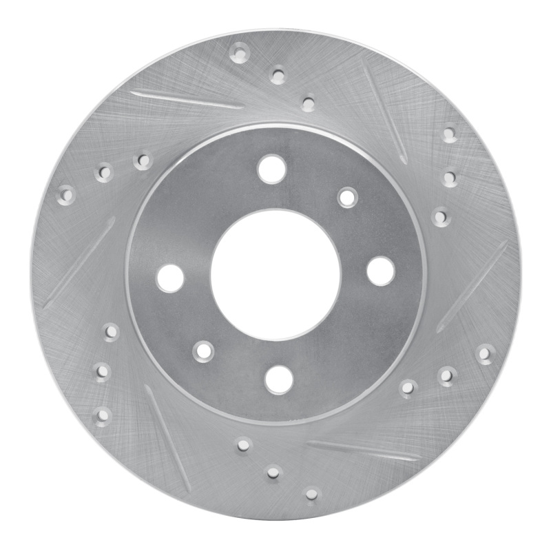 Picture of RNC Brake Rotor - Drill & Slot - R1 86-17 Nissan TSURU (Mexico) Front Right Drilled & Slotted Silver Brake Rotor rnc631-67024R