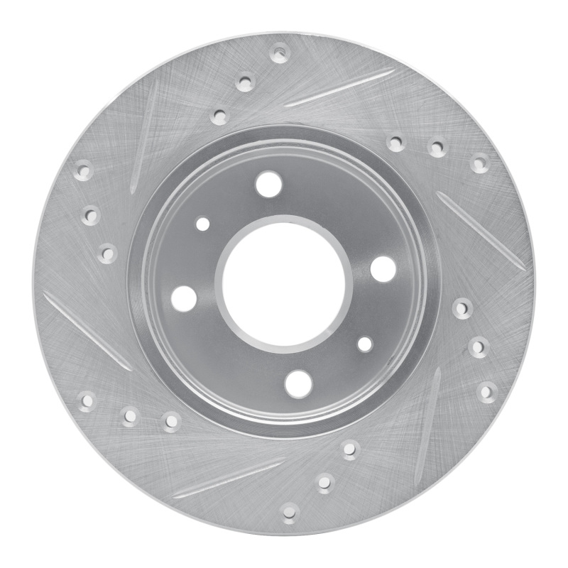 Picture of RNC Brake Rotor - Drill & Slot - R1 86-17 Nissan TSURU (Mexico) Front Right Drilled & Slotted Silver Brake Rotor rnc631-67024R