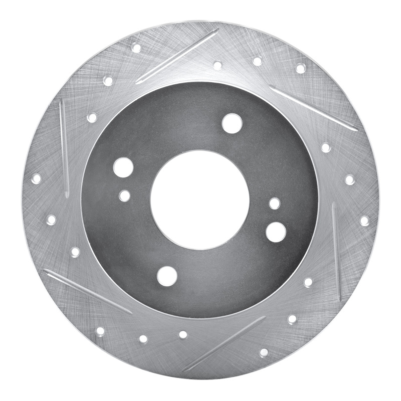 Picture of RNC Brake Rotor - Drill & Slot - R1 90-06 Infiniti G20 Rear Left Drilled & Slotted Silver Brake Rotor rnc631-67036L