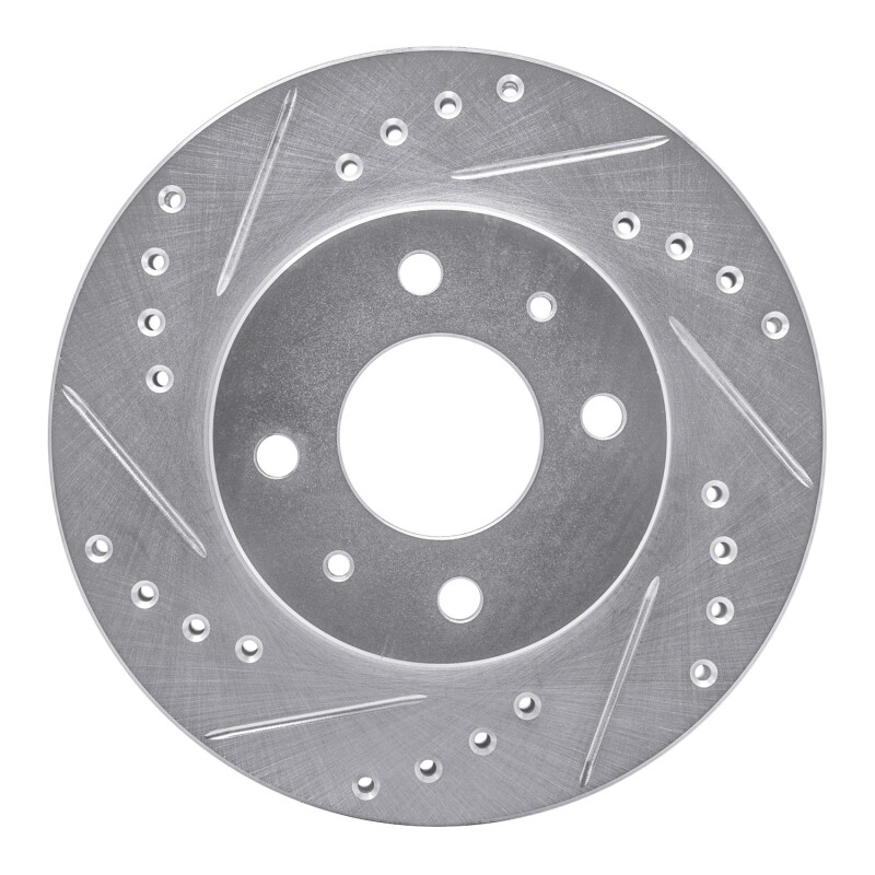 Picture of RNC Brake Rotor - Drill & Slot - R1 95-00 Nissan Lucino (Mexico) Front Left Drilled & Slotted Silver Brake Rotor rnc631-67045L