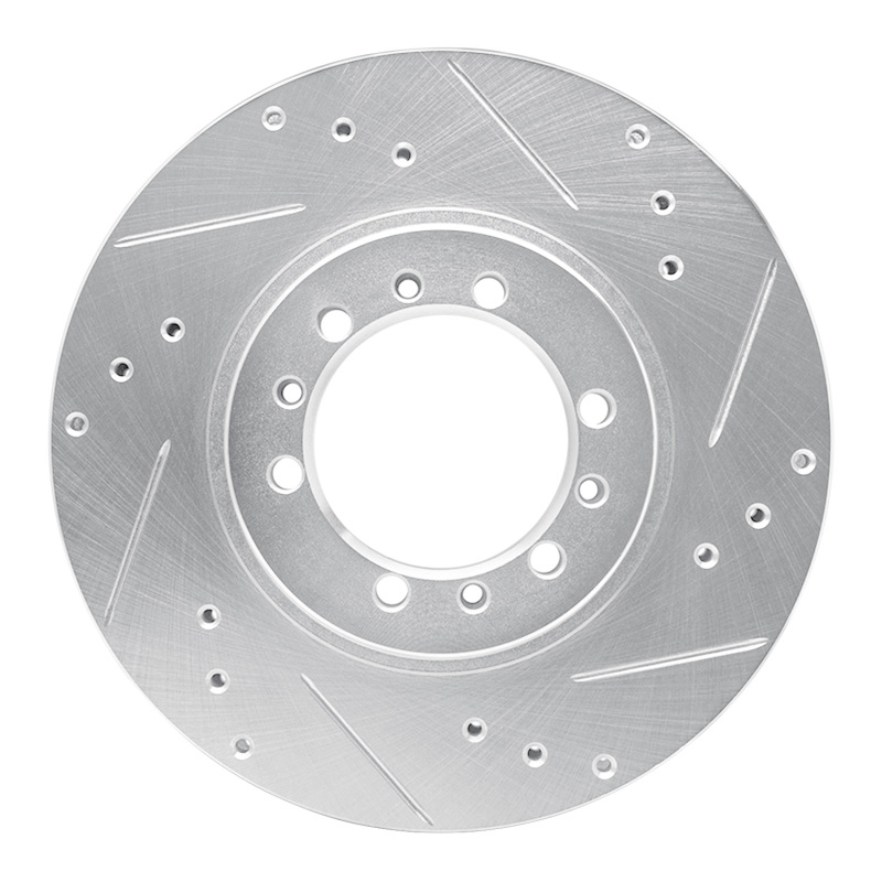 Picture of RNC Brake Rotor - Drill & Slot - R1 94-00 Mitsubishi Montero Front Right Drilled & Slotted Silver Brake Rotor rnc631-72056R