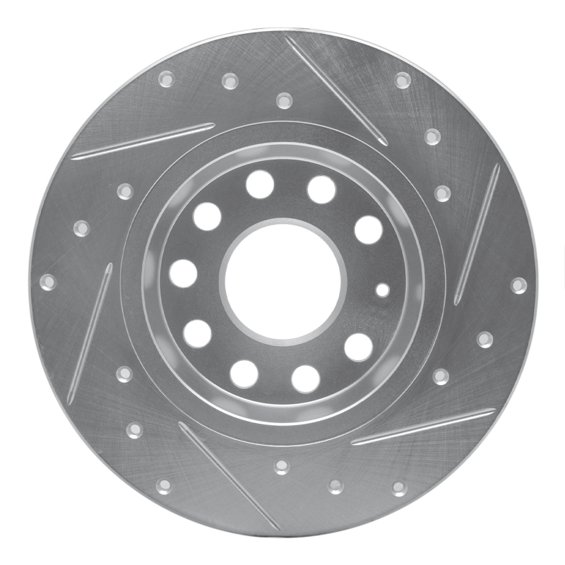Picture of RNC Brake Rotor - Drill & Slot - R1 05-25 Audi A3 Sportback E-Tron Rear Left Drilled & Slotted Silver Brake Rotor rnc631-74031L