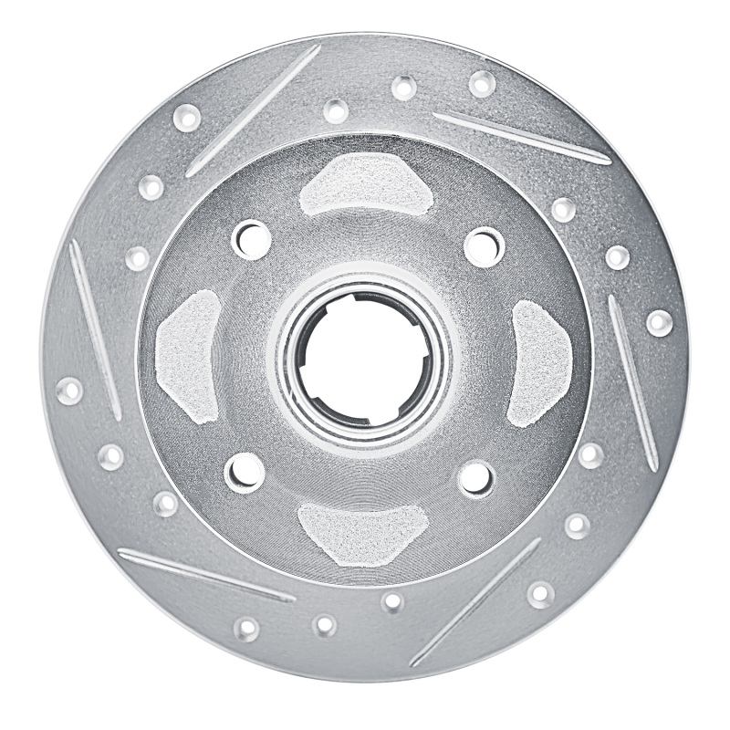 Picture of RNC Brake Rotor - Drill & Slot - R1 79-82 Mazda 626 Front Left Drilled & Slotted Silver Brake Rotor rnc631-80002L