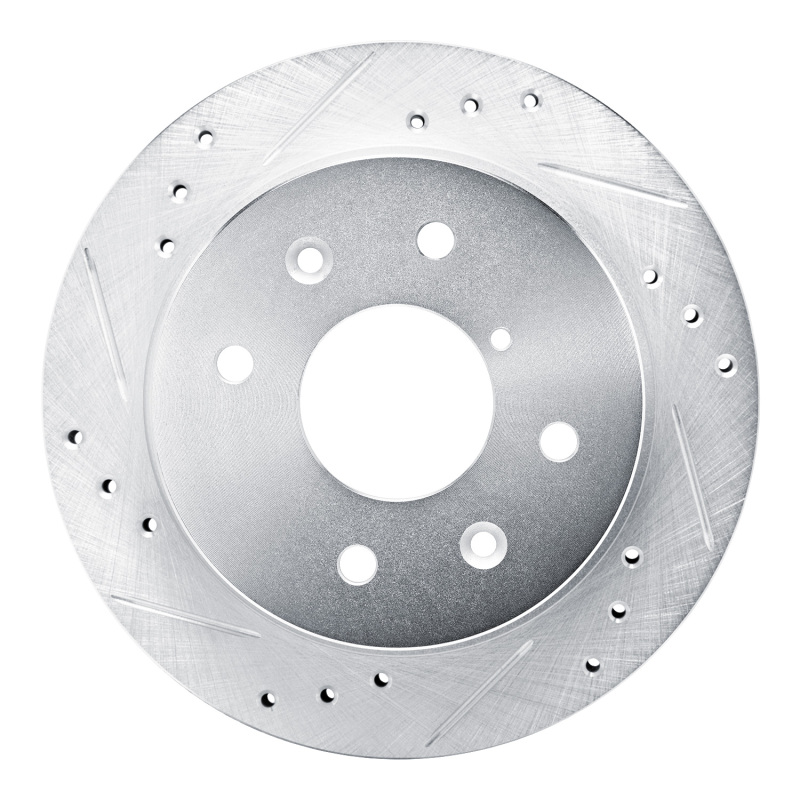 Picture of RNC Brake Rotor - Drill & Slot - R1 84-85 Mazda RX-7 Rear Left Drilled & Slotted Silver Brake Rotor rnc631-80008L