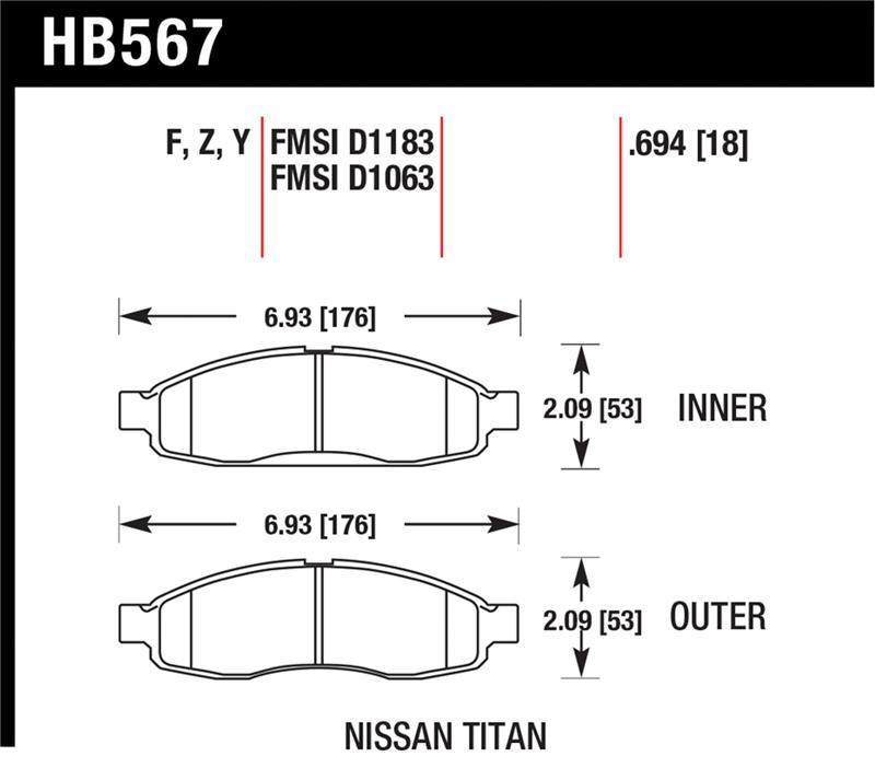 Picture of Hawk 04-06 Infiniti QX56 / 05-06 Armada / 04 Pathfinder / 04-07 Titan LTS Street Front Brake Pads