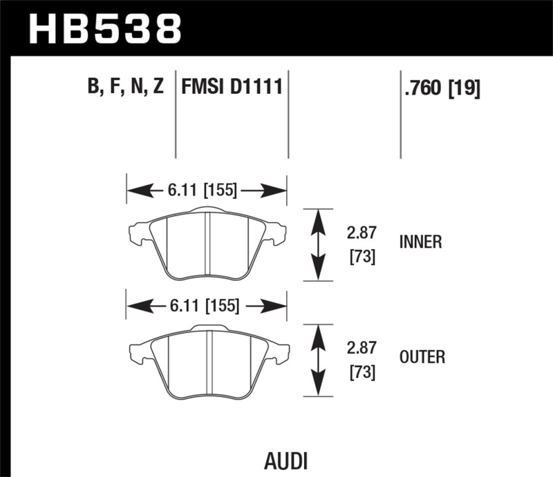 Picture of Hawk Performance HAWK HPS Brake Pad Sets - HB538F.760
