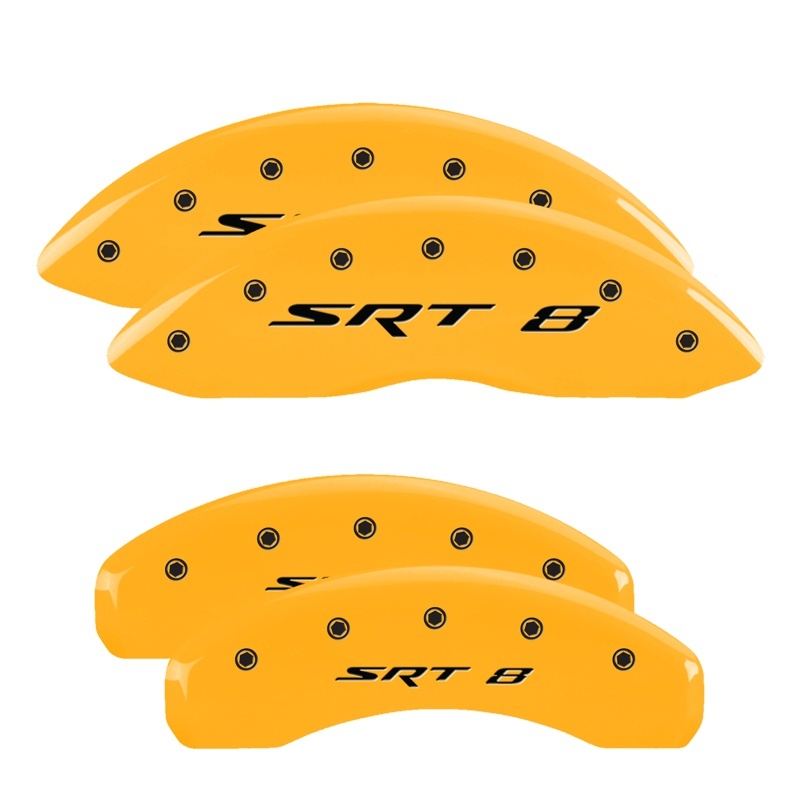 Picture of MGP 4 Caliper Covers Engraved Front & Rear Srt8 Yellow Finish Black Char 2006 Jeep Commander