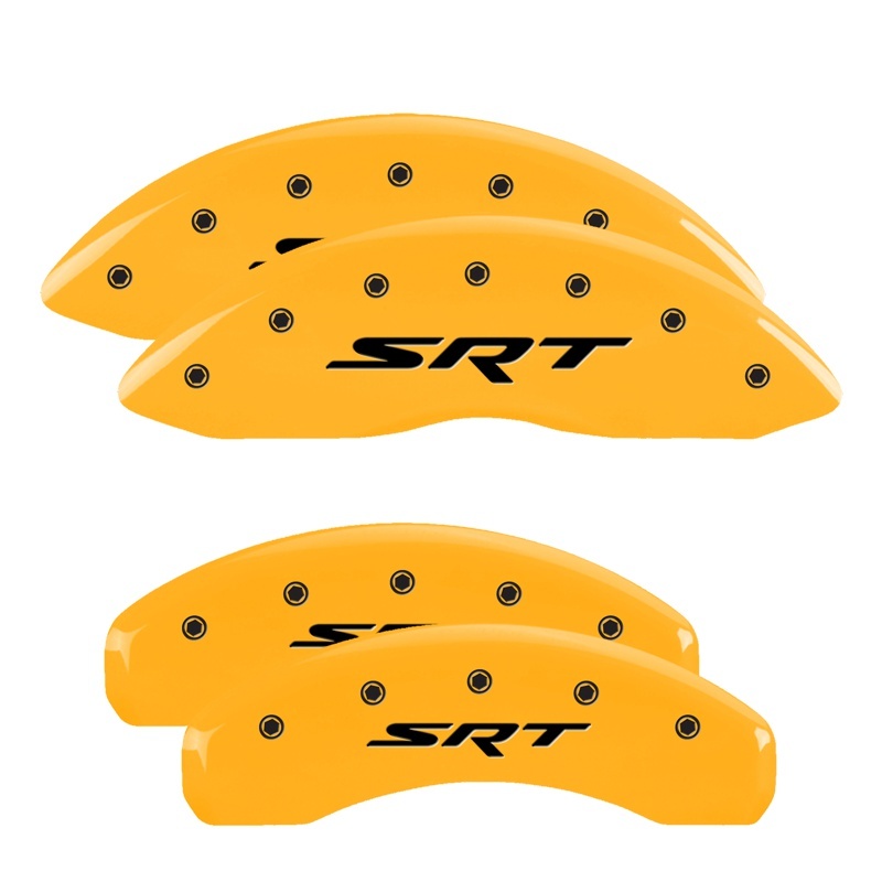 Picture of MGP 4 Caliper Covers Engraved Front & Rear Srt Yellow Finish Black Char 2006 Jeep Commander