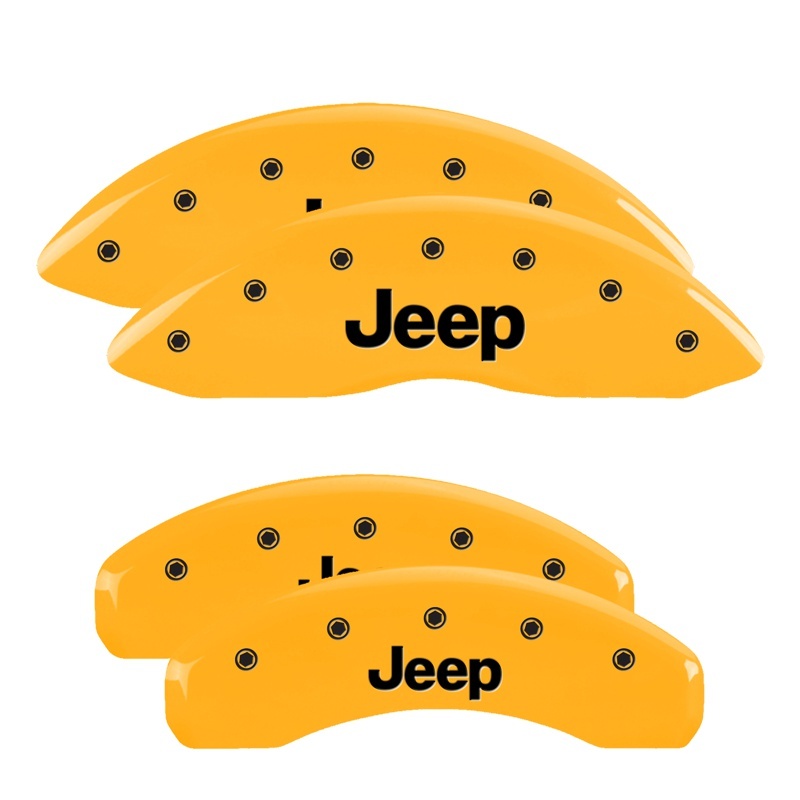 Picture of MGP 4 Caliper Covers Engraved Front & Rear Jeep Yellow Finish Black Char 2004 Jeep Grand Cherokee