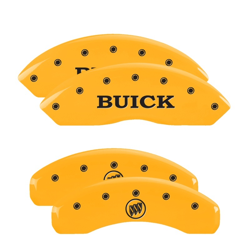 Picture of MGP 4 Caliper Covers Engraved Front Buick Rear Yellow Finish Black Char 2008 Buick Lucerne