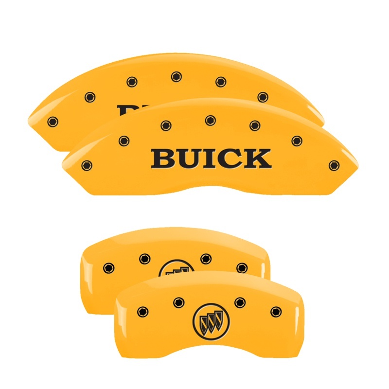 Picture of MGP 4 Caliper Covers Engraved Front Buick Rear Yellow Finish Black Char 2018 Buick Envision