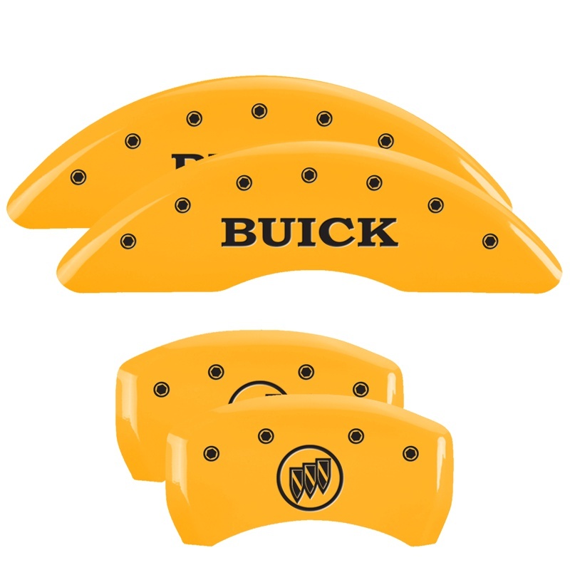 Picture of MGP 4 Caliper Covers Engraved Front Buick Rear Yellow Finish Black Char 2015 Buick Regal