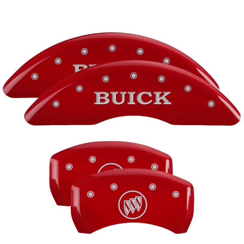 Picture of MGP 4 Caliper Covers Engraved Front Buick Rear Buick Shield Red Finish Silver Char 2015 Buick Regal