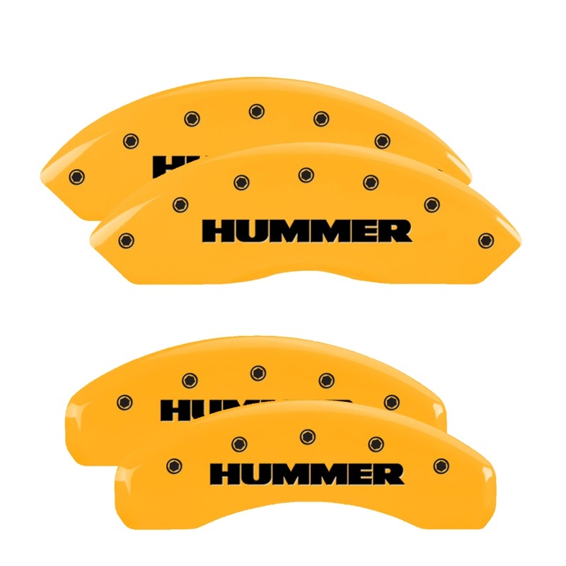 Picture of MGP 4 Caliper Covers Engraved Front & Rear Hummer Yellow Finish Black Char 2010 Hummer H3T