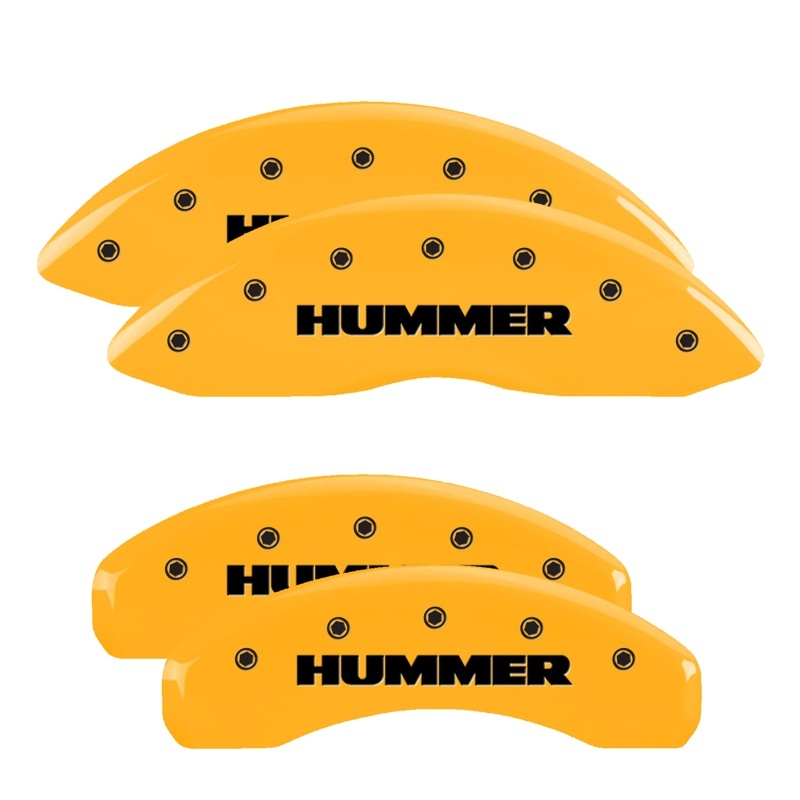 Picture of MGP 4 Caliper Covers Engraved Front & Rear Hummer Yellow Finish Black Char 2005 Hummer H2