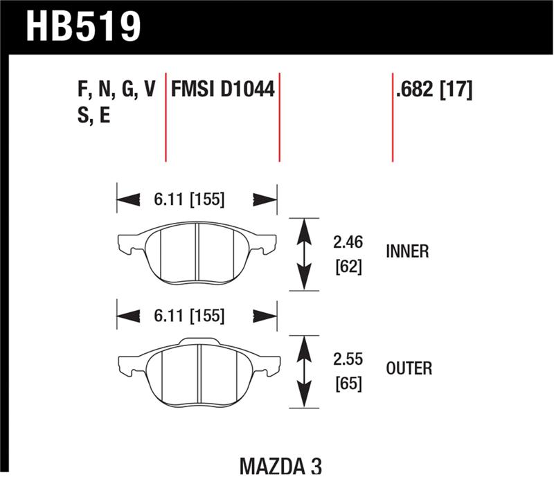Picture of Hawk Performance HAWK HPS Brake Pad Sets - HB519F.682