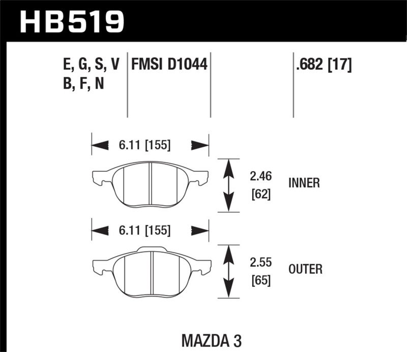 Picture of Hawk Performance HAWK HPS 5.0 Brake Pad Sets - HB519B.682