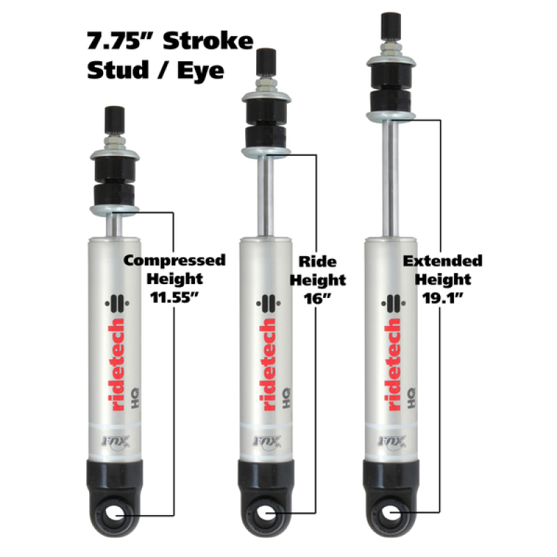 Picture of Ridetech HQ Series Shock Absorber Single Adjustable 7.55in Stroke Eye/Stud Mounting 11.55in x 19.1in