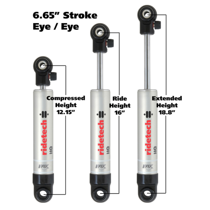 Picture of Ridetech HQ Series Shock Absorber Single Adjustable 6.65in Stroke Eye/Eye Mounting 12.15in x 18.8in