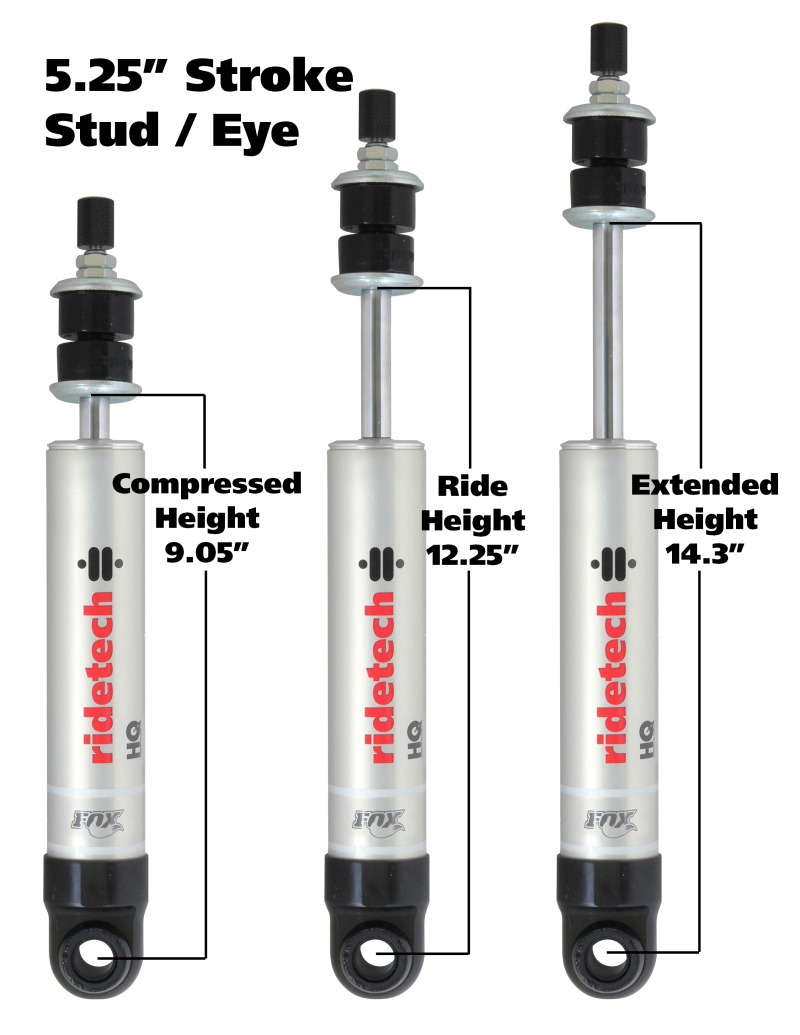 Picture of Ridetech HQ Series Shock Absorber Single Adjustable 5.25in Stroke Eye/Stud Mounting 9.05in x 14.3in