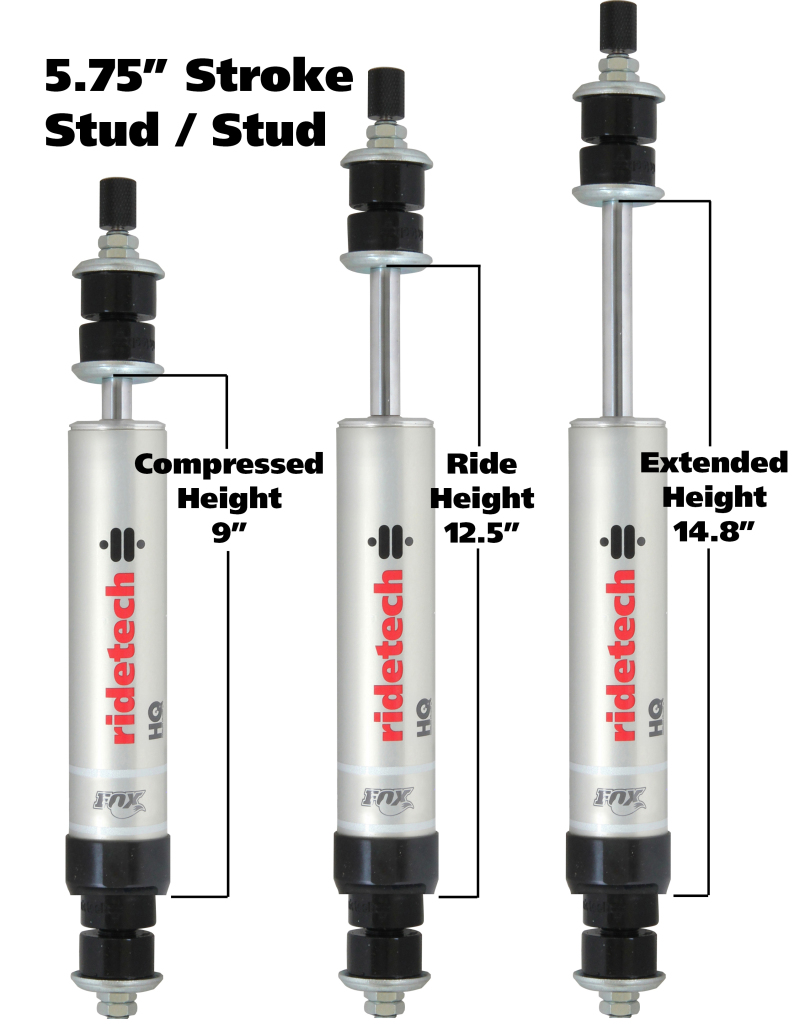 Picture of Ridetech HQ Series Shock Absorber Fixed Valve 5.75in Stroke Stud Plate/Stud Mounting 9.55in x 15.3in