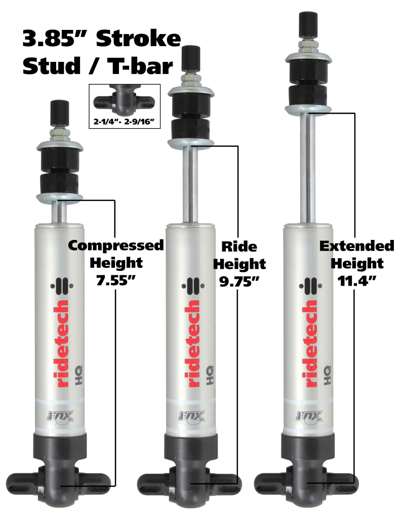 Picture of Ridetech HQ Series Shock Absorber Fixed Valve 3.85 Stroke Narrow T-bar/Stud Mounting 7.55in x 11.4in