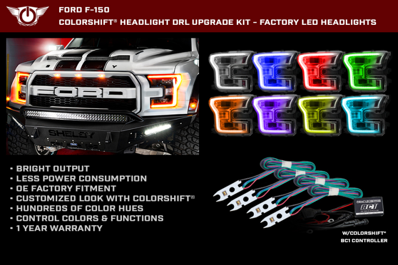 Picture of Oracle 15-17 Ford F-150 Headlight DRL Upgrade Kit - ColorSHIFT w/ BC1 Controller