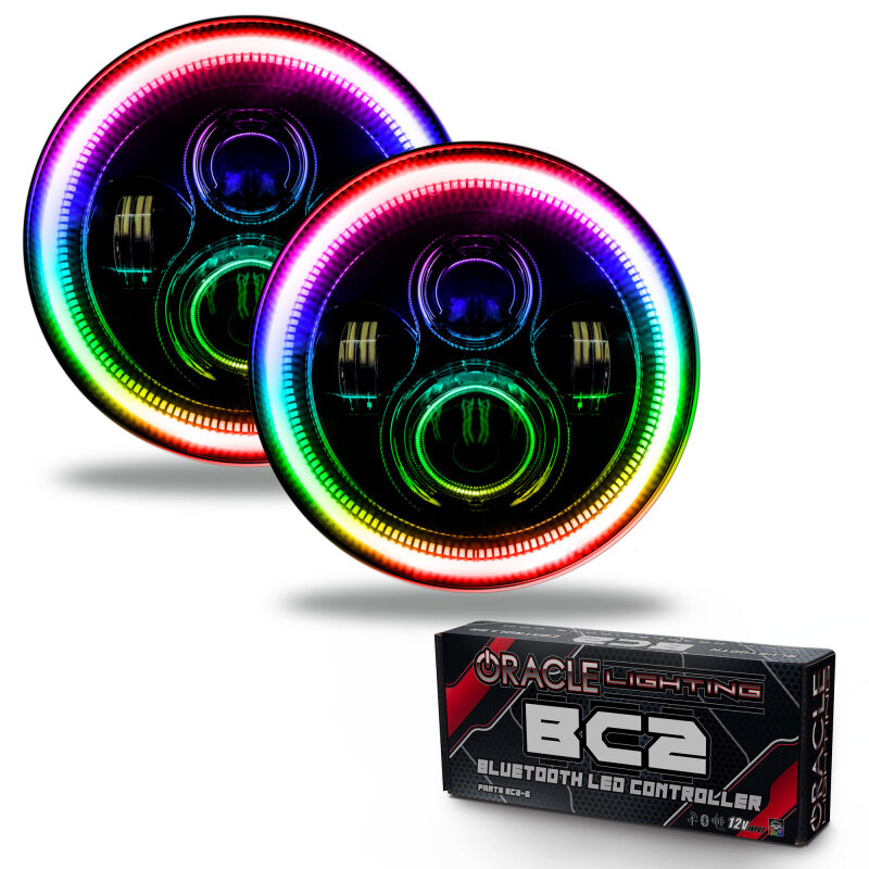 Picture of Oracle 7in High Powered LED Headlights - Black Bezel - ColorSHIFT - BC1