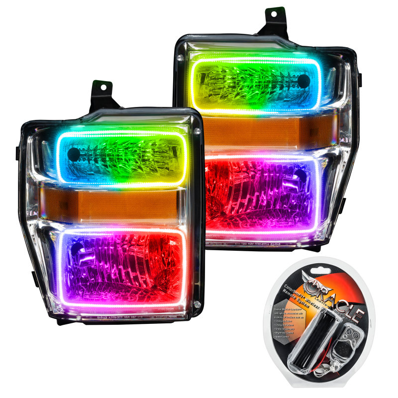 Picture of Oracle 08-10 Ford F250/350 Pre-Assembled Halo Headlights - Chrome Housing - ColorSHIFT