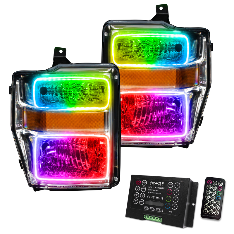 Picture of Oracle 08-10 Ford F250 Pre-Assembled Halo Headlights - Chrome Housing - w/ 2.0 Controller