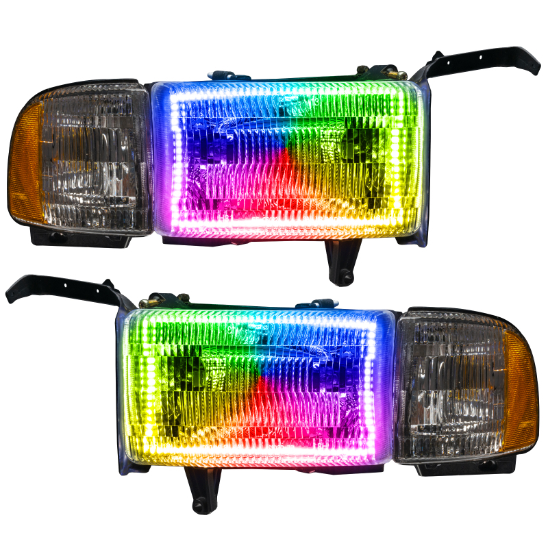 Picture of Oracle 94-02 Dodge Ram Pre-Assembled Halo Headlights - ColorSHIFT w/o Controller
