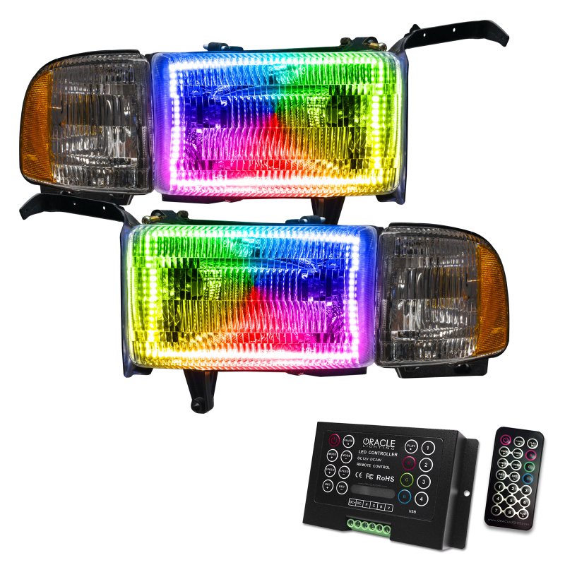 Picture of Oracle 94-02 Dodge Ram Pre-Assembled Halo Headlights - ColorSHIFT w/ 2.0 Controller