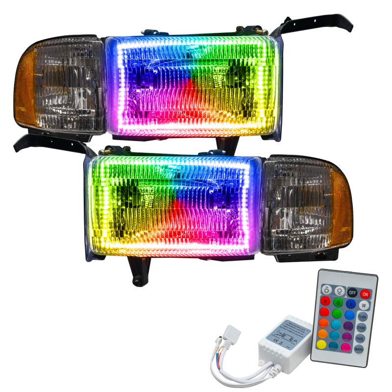 Picture of Oracle 94-02 Dodge Ram Pre-Assembled Halo Headlights - ColorSHIFT w/ Simple Controller