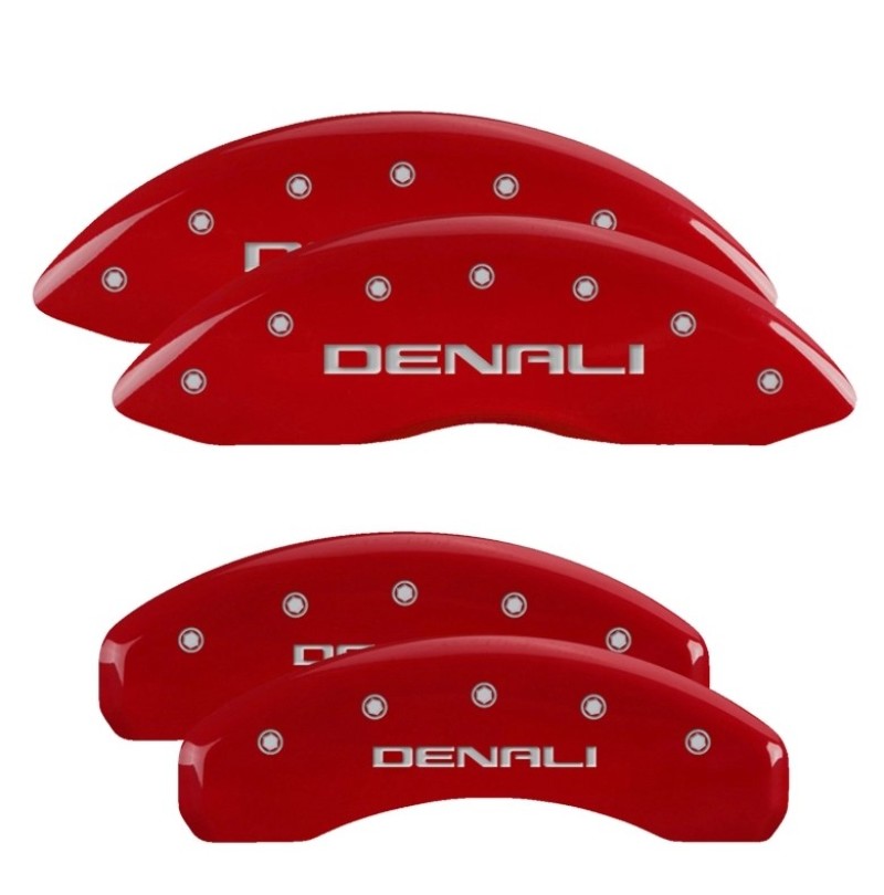Picture of MGP 4 Caliper Covers Engraved Front & Rear Denali Red finish Silver Engraved