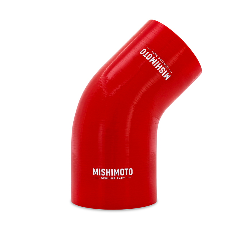 Picture of Mishimoto Silicone Reducer Coupler 45 Degree 3.5in to 4in - Red