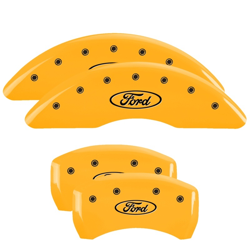 Picture of MGP 4 Caliper Covers Engraved Front & Rear Oval Logo/Ford Yellow Finish Black Char 21-22 Ford Edge