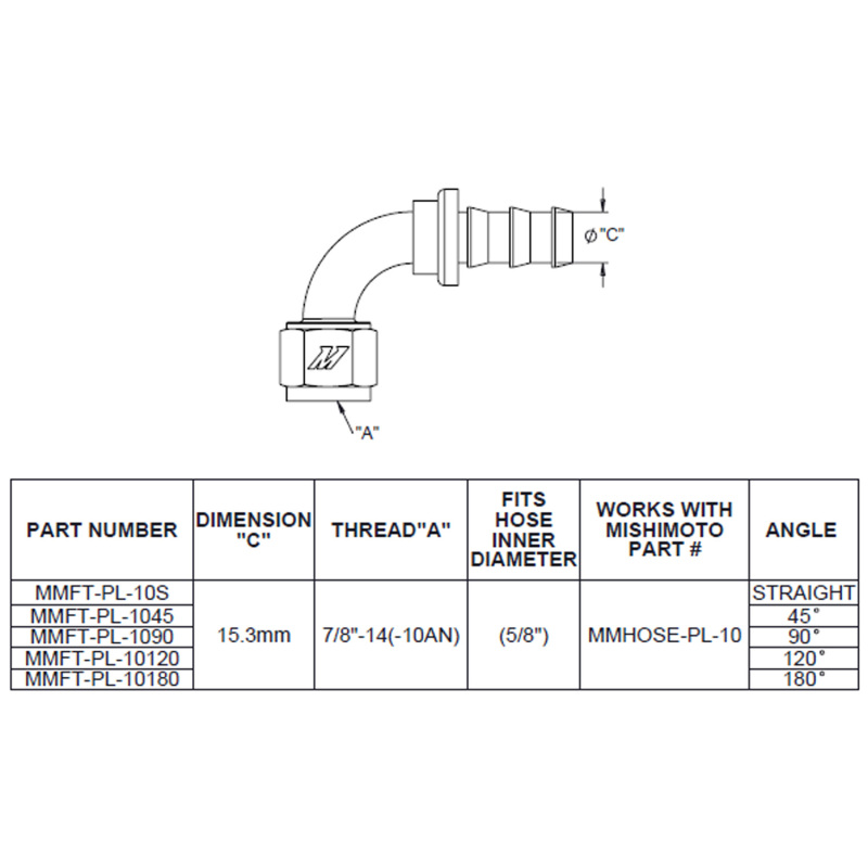 Picture of Mishimoto 180-Degree Push Lock Fitting -10AN