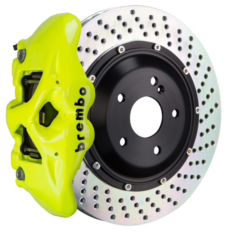 Picture of Brembo 11-18 Cayenne/S/GTS Rear GT BBK 4 Piston Cast 380x28 2pc Rotor Drilled- Fluo. Yellow