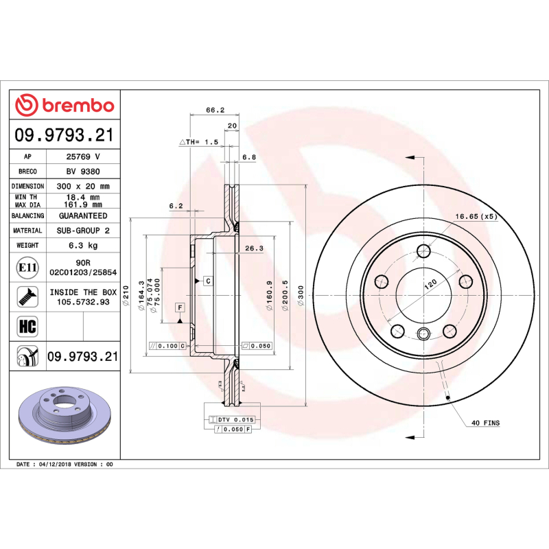 Picture of Brembo OE BRE UV Coated OE Equiv Rotors Brake Rotors - 09.9793.21