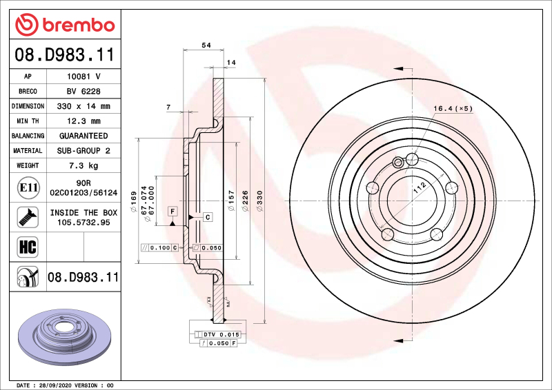 Picture of Brembo OE BRE UV Coated OE Equiv Rotors Brake Rotors - 08.D983.11