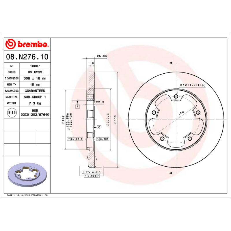 Picture of Brembo OE BRE UV Coated OE Equiv Rotors Brake Rotors - 08.N276.10