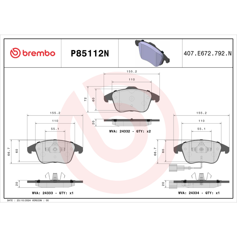 Picture of Brembo OE BRE Ceramic Pads Brake Pads - P85109N